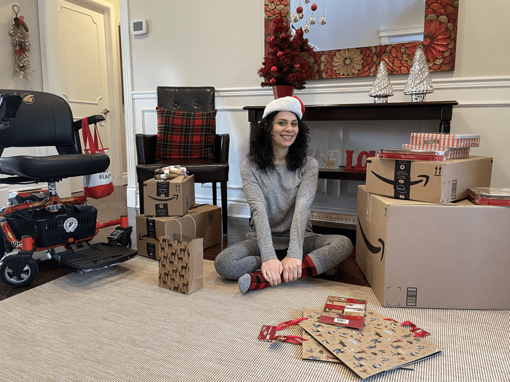 Anna Giannakouros wrapping Christmas gifts