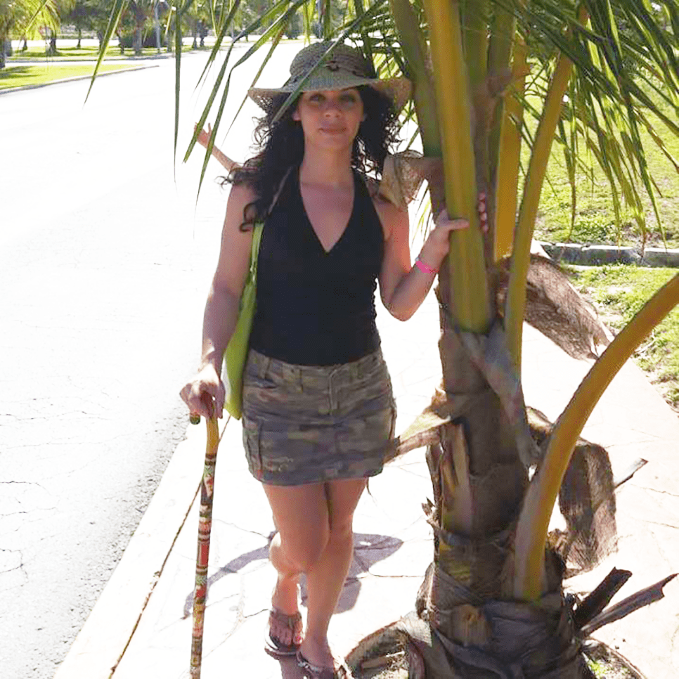 Anna Giannakouros with a cane